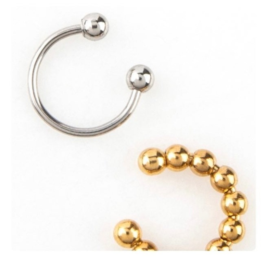 2pc Mixed Metal‎ Ear Cuff Set Silver Horseshoe and Gold Beaded Cartilage Jewelry